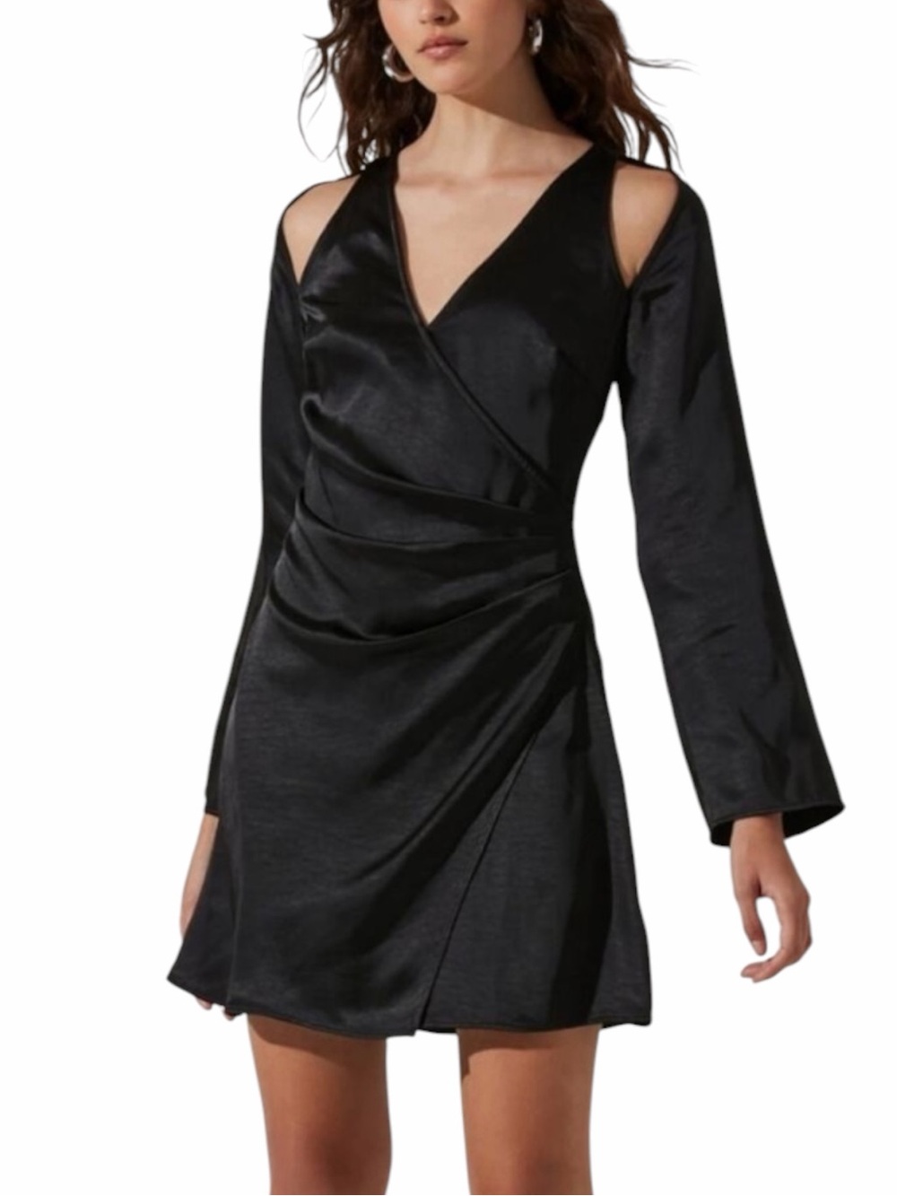 2178 NEW ASTR the Label ~ Shoulder Cutout Long Sleeve Satin Mini Dress Size M